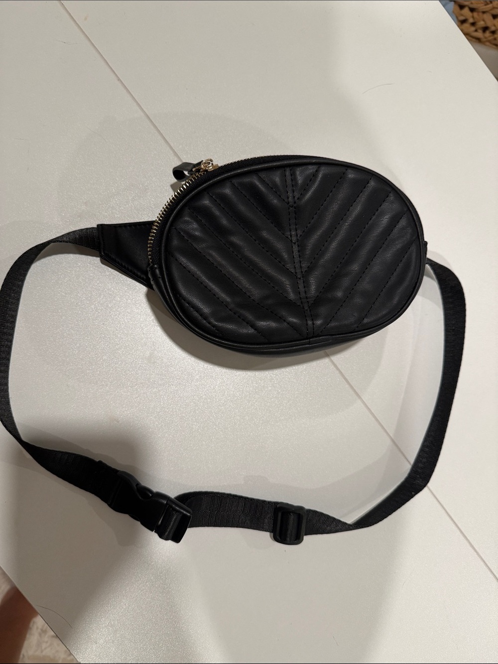 Quilted Oval Black Belt Bag